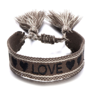 Armband stof - bruin &#039;Love&#039; 